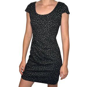 Ann Taylor Leopard Print Dress 4P Black Grey ruched animal print twee 90s y2k